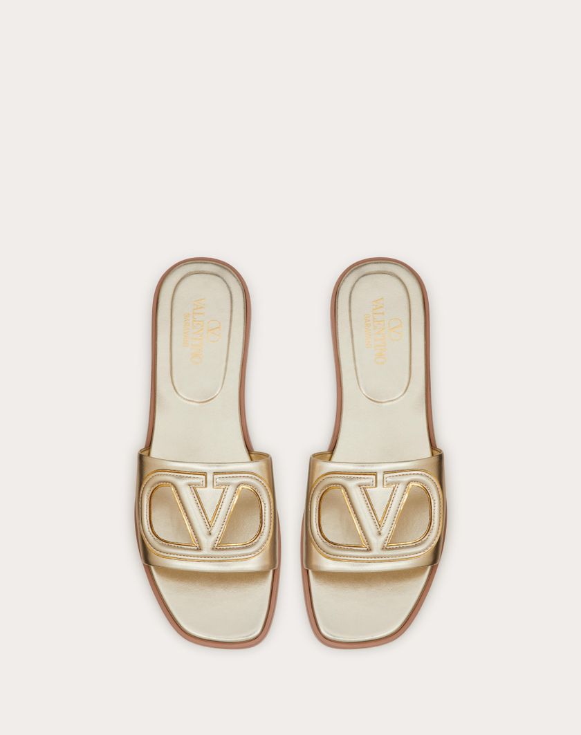 VLOGO CUT-OUT LAMINATED NAPPA LEATHER SLIDE SANDAL - Image 4